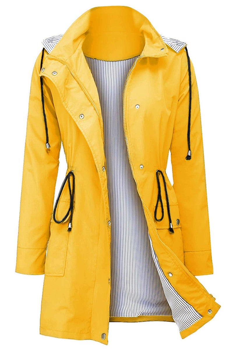 Arthas Women Light Rain Jacket Waterproof Active Outdoor Trench Raincoat with Hood Lightweight Plus Size for Girls (Yellow, XL). - Image 1